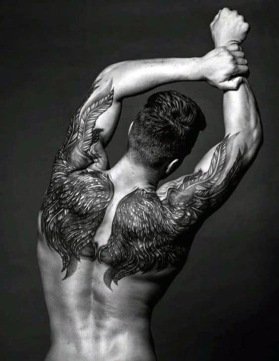 Amazing Mens Wings Upper Back Tattoos