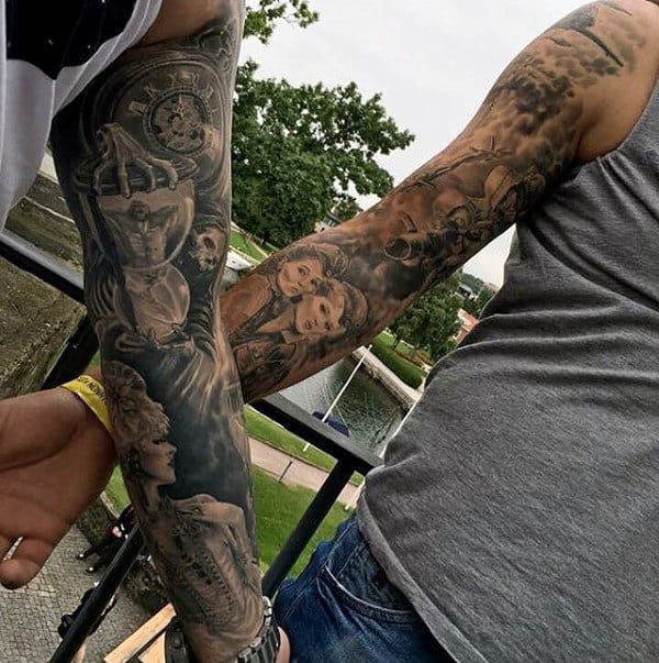Amazing Mens Ww2 Themed Sleeve Tattoo Designs