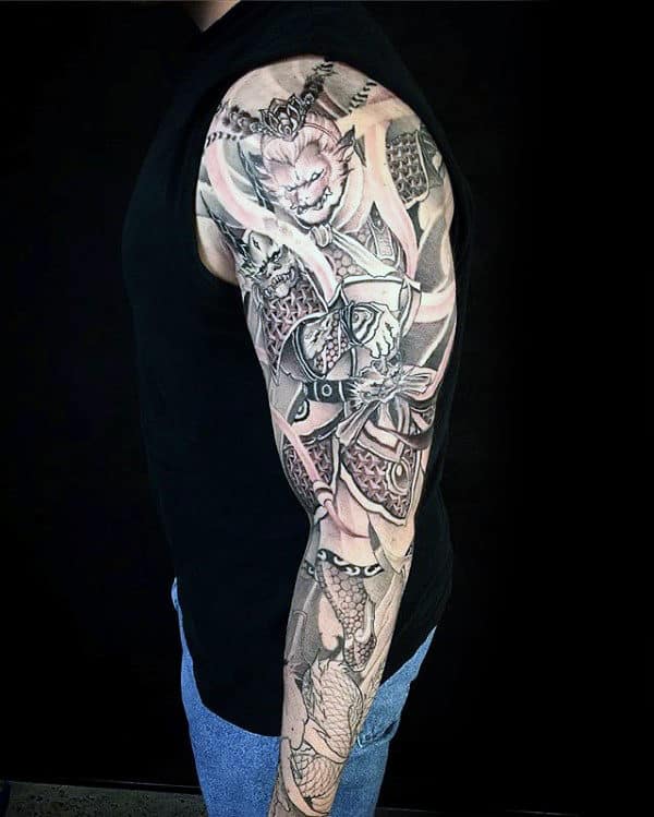 Amazing Monkey King Full Sleeve Tattoo On Guy