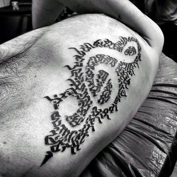 Amazing Music Note Lettering Mens Negative Space Ribs Tattoo