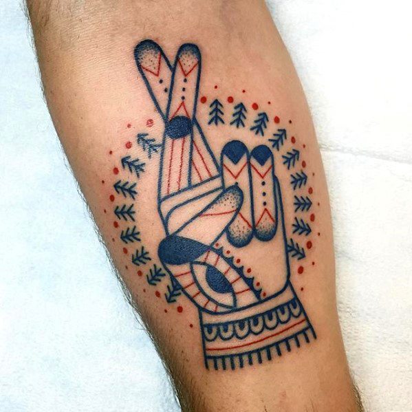 Amazing Native American Mens Fingers Crossed Tattoo Designs On Inner Forearm