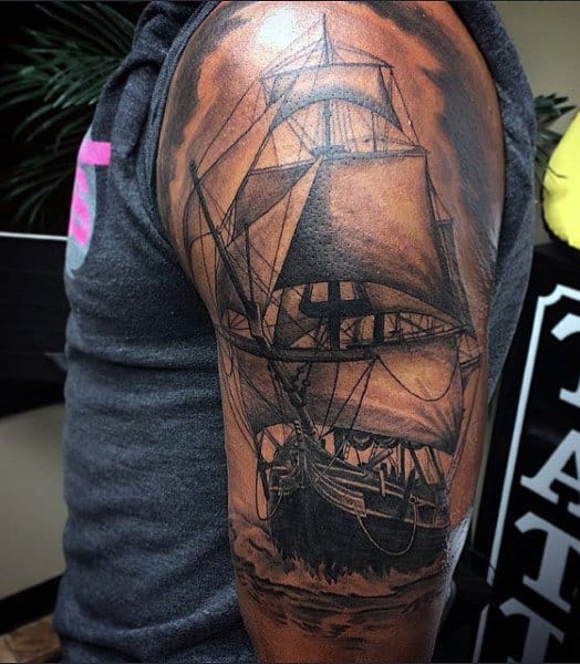 Amazing Naval Ship Tattoos For Men On Arm
