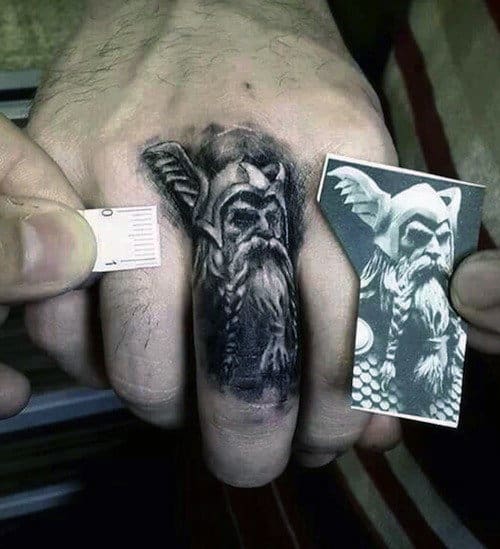 Amazing Odin Portrait Mens Finger And Knuckle Tattoo Design
