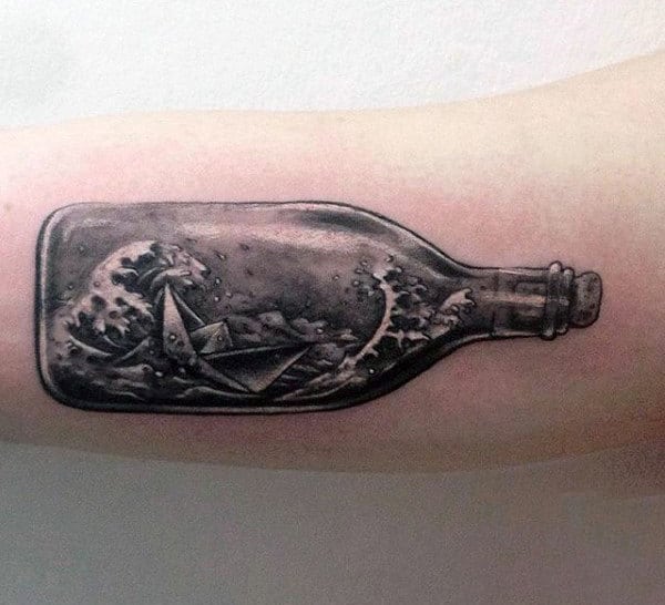 Amazing Orgami Ship In A Bottle Bicep Guys Tattoos