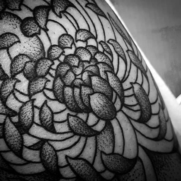 Amazing Peony Dotwork Guys Arm Tattoos