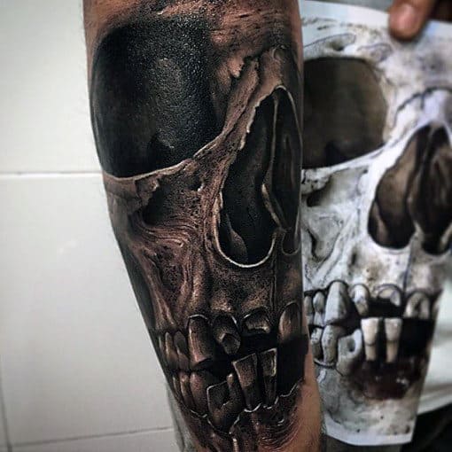 Amazing Realistic 3d Skull Shaded Forearm Tattoo Ideas For Men