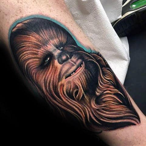Amazing Realistic Chewbacca Mens Leg Tattoos