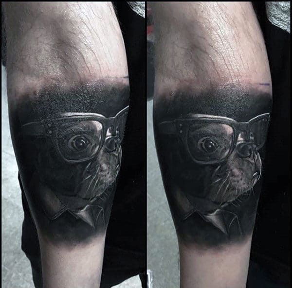 Amazing Realistic French Bulldog Male Tattoo