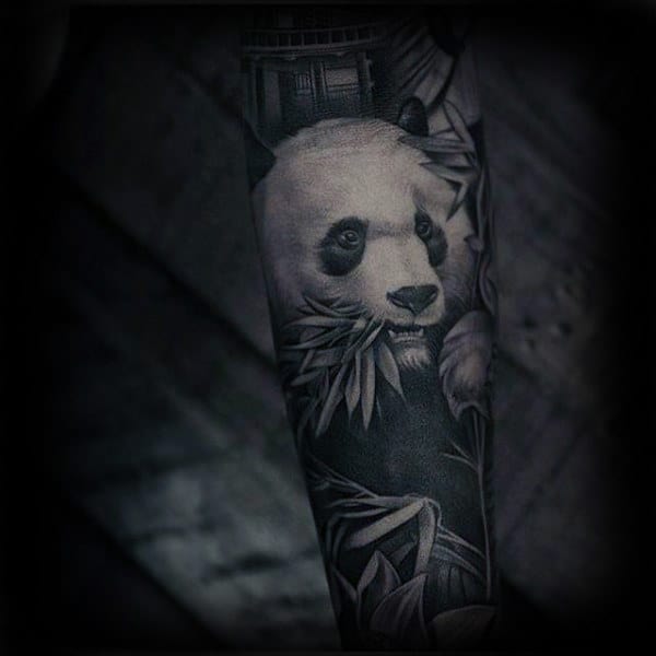 Amazing Realistic Panda Guys Sleeve Tattoo Design Ideas