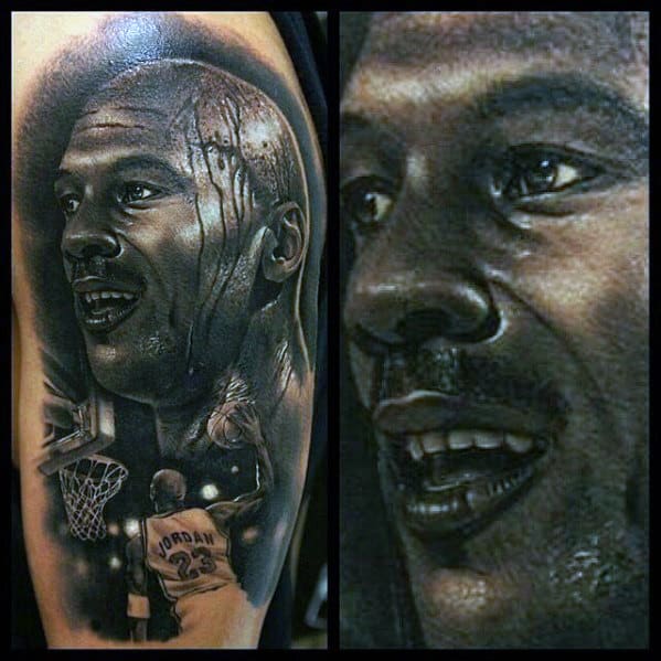 Amazing Realistic Portrait Of Michael Jordan Mens Arm Tattoos