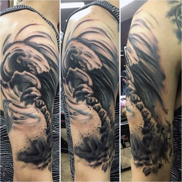 Amazing Shaded Mens Watercolor Tornado Tattoo On Arm