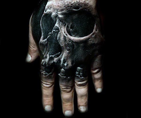 Amazing Skull Hand Tattoo With 3d Design For Males