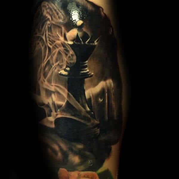 Amazing Smoking King Chess Piece Guys Dark Tattoo Ideas