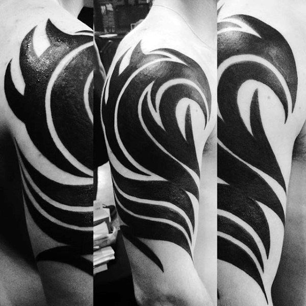 Amazing Traditional Solid Black Ink Tribal Tattoos Upper Arm For Guys