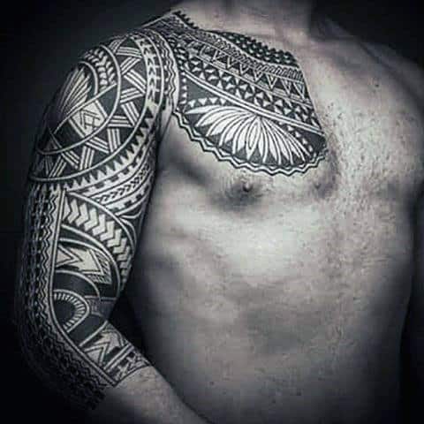 Amazing Tribal Male Polynesian Half Sleeve Tattoo Ideas