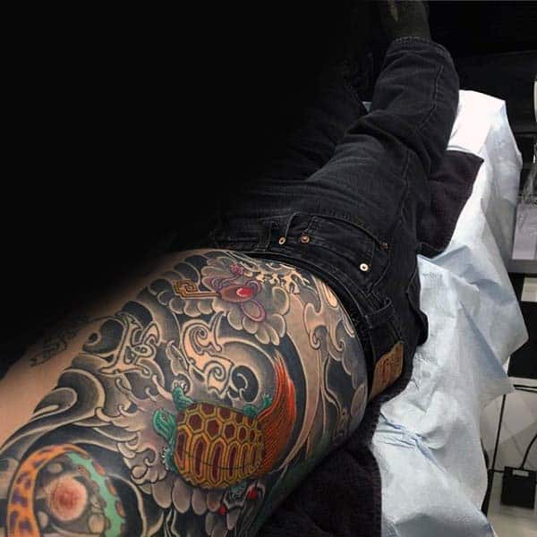 Amazing Turtle Japanese Mens Ribs Tattoos