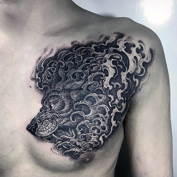 Amazing Unique Chest Lion Head Guys Tattoo Ideas