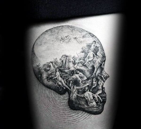 Amazing Unusual Detailed Guys Skull Arm Tattoo