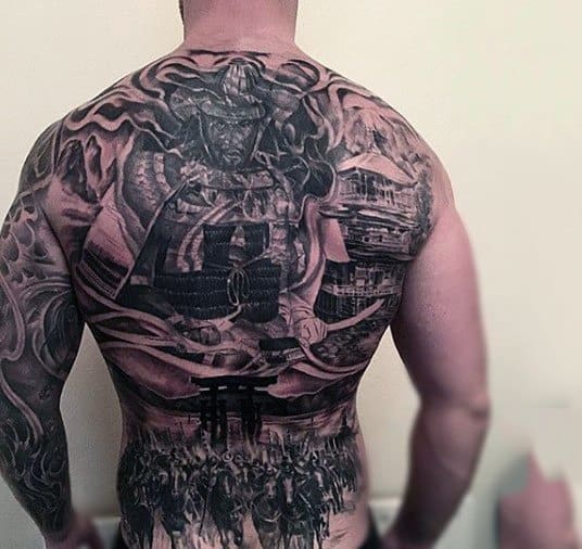 Amazing Warrior And Battle Tattoos Male Back