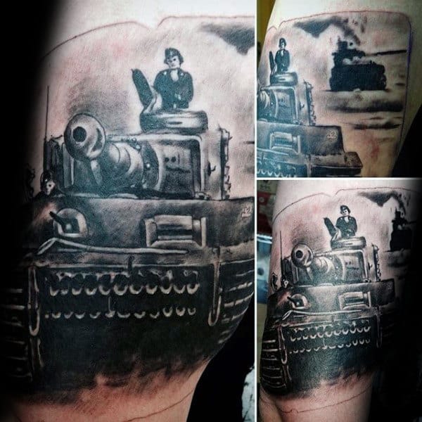 Amazing Ww2 Tank Mens Arm Tattoos