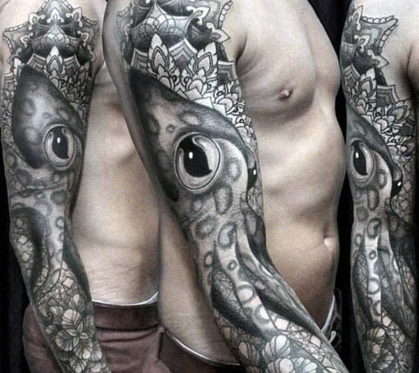 Amazingly Realistic Squid Tattoo Sleeve For Men