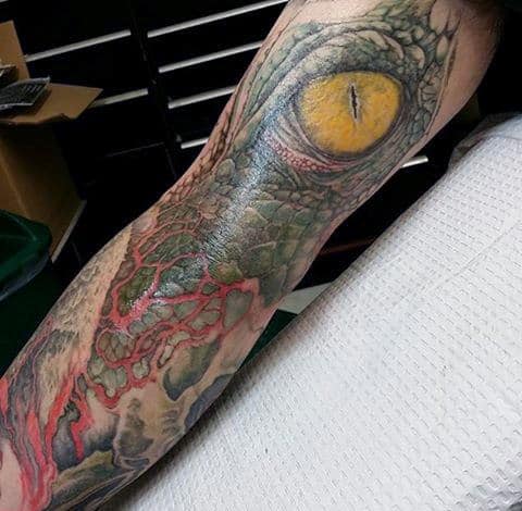 Amber Eyed Large Lizard Tattoo For Guys Full Sleeves