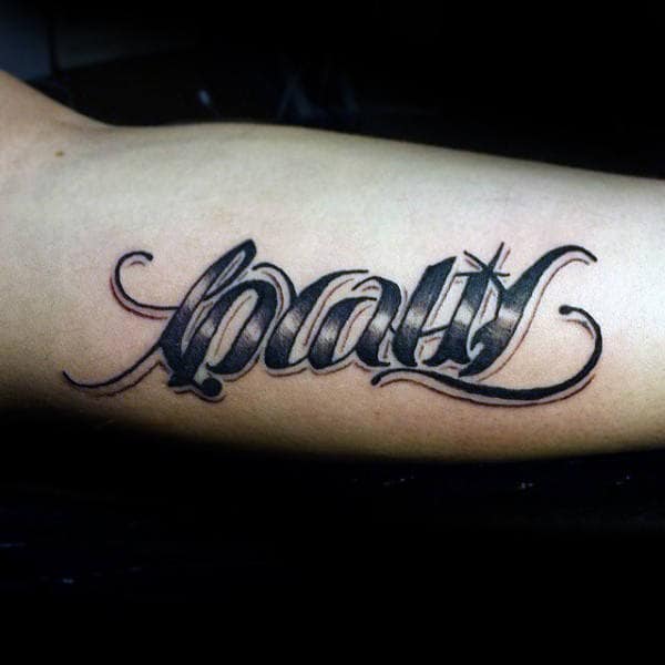 Ambigram Male Loyalty Inner Arm Tattoos