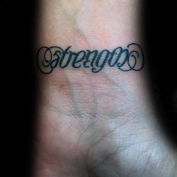 Ambigram Strength Mens Wrist Tattoos