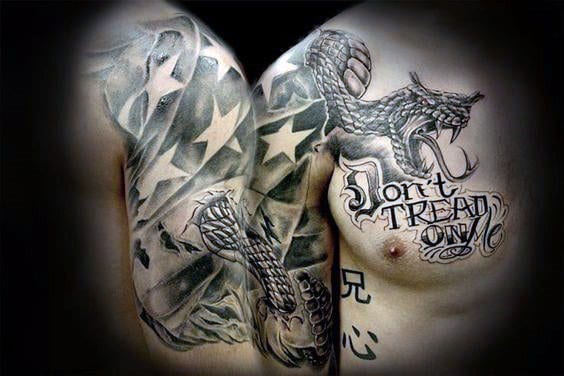 American Flag And Snake Wthi Dont Tread On Me Text For Guys Chest