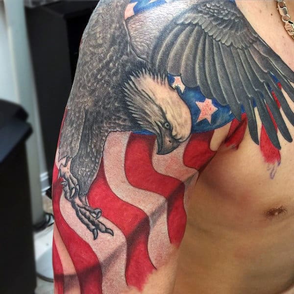 American Flag Bald Eagle Tattoo Male Shoulders