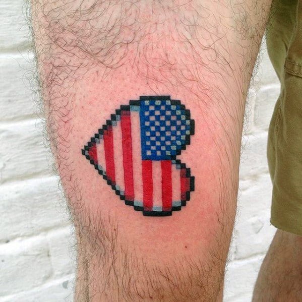 American Flag Heart 8 Bit Male Thigh Tattoos