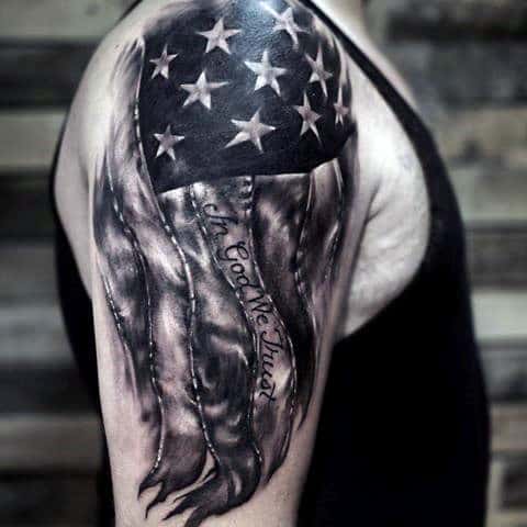 American Flag In God We Trust Mens Arm Tattoo
