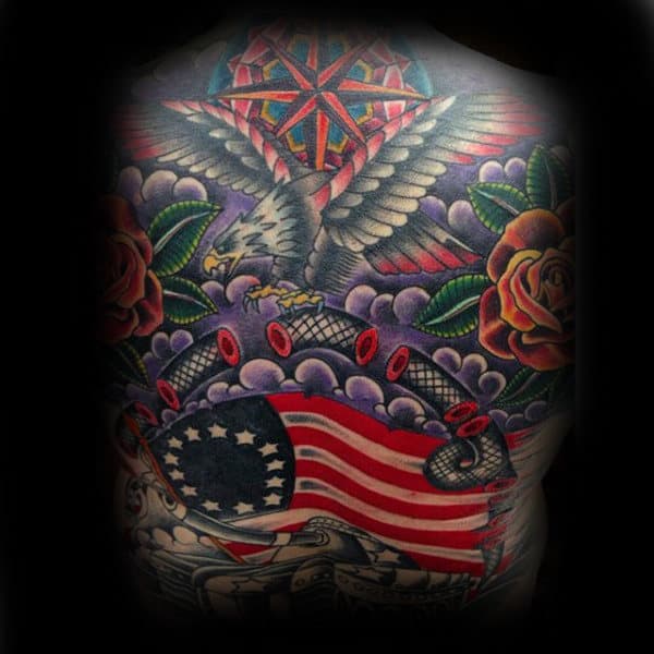 American Flag Join Or Die Eagle Mens Full Back Traditional Tattoos