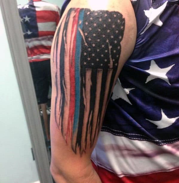 American Flag With Thin Blue Line Police Tattoos For Guys