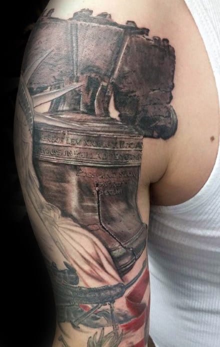 American Independence Liberty Bell Male Arm Tattos