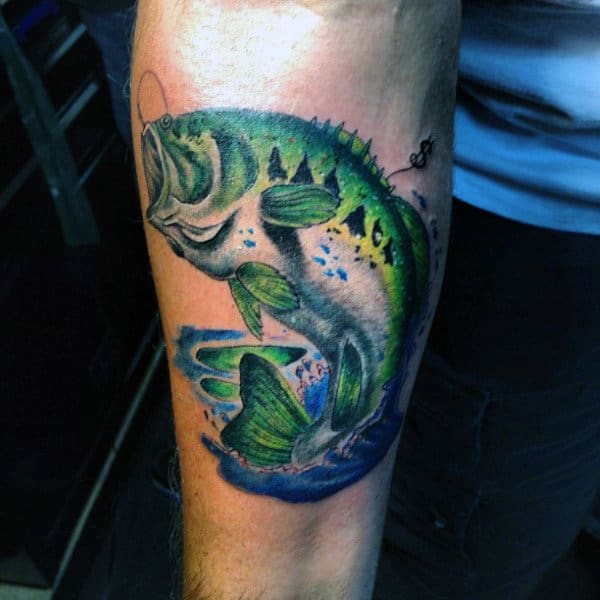 American Traditional Man Bass Tattoo Forearm
