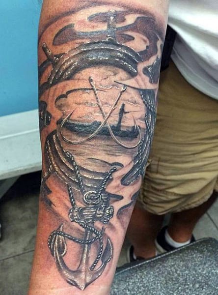 Anchor And Fishing Lure Tattoos For Guys