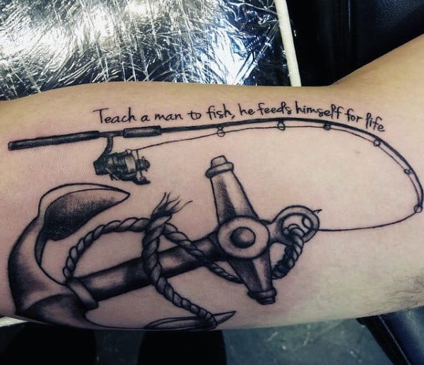 Anchor Fishing Pole Tattoo For Males