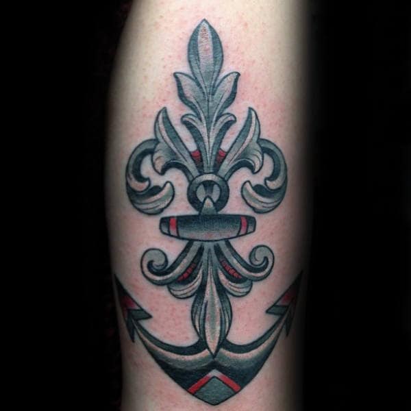 Anchor Fleur De Lis Mens Arm Tattoos