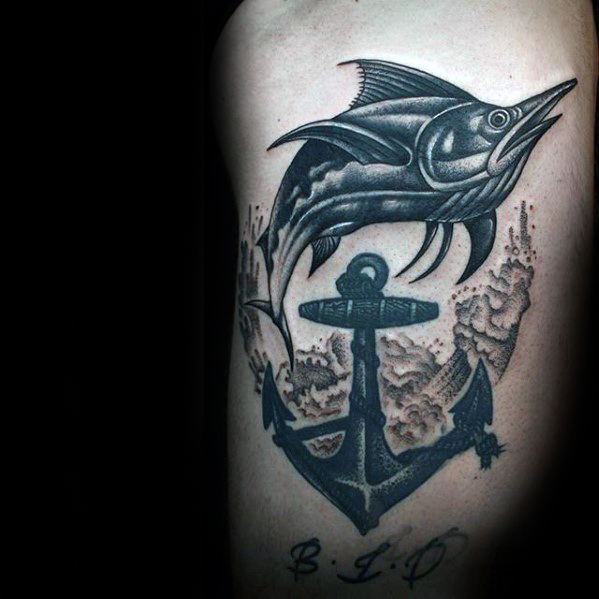 Anchor Marlin Tattoo Design Ideas For Males