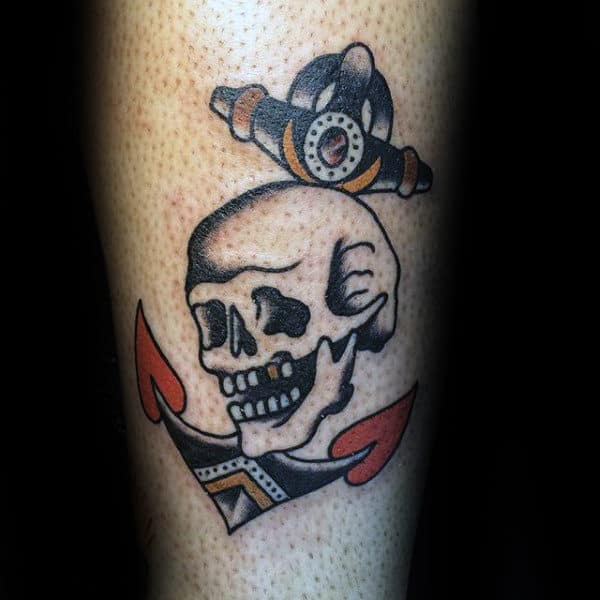 Anchor Skull Traditional Guys Small Inner Forearm Tattoos
