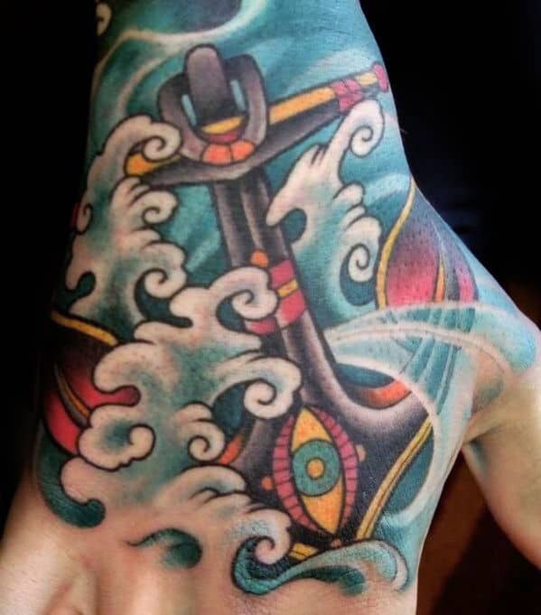 Anchor With Eye Mens Traditional Hand Tattoos