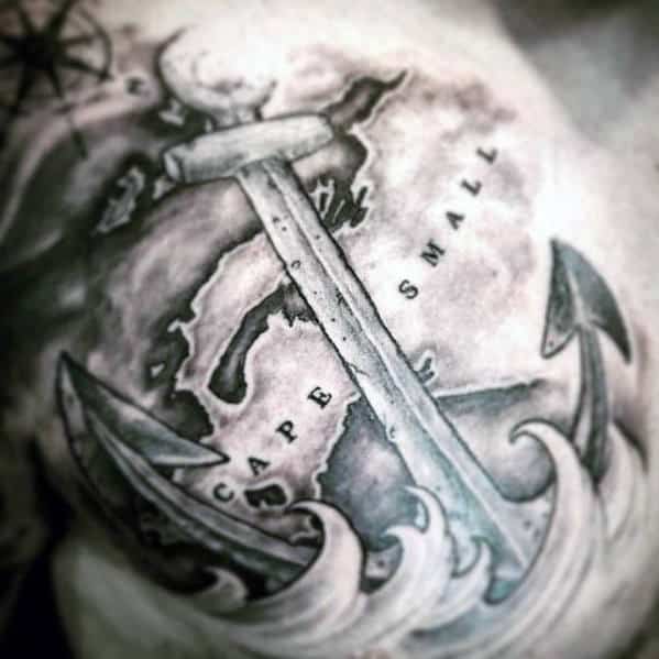 Anchor With Map And Waves Cool Chest Tattoo Ideas For Gentlemen