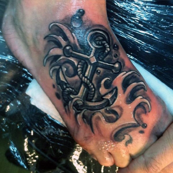 Anchor With Twisted Rope Tattoo On Foot