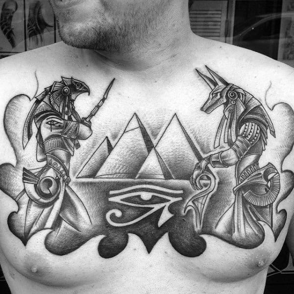 Ancient Egypt Themed Eye Of Horus Upper Chest Mens Tattoos