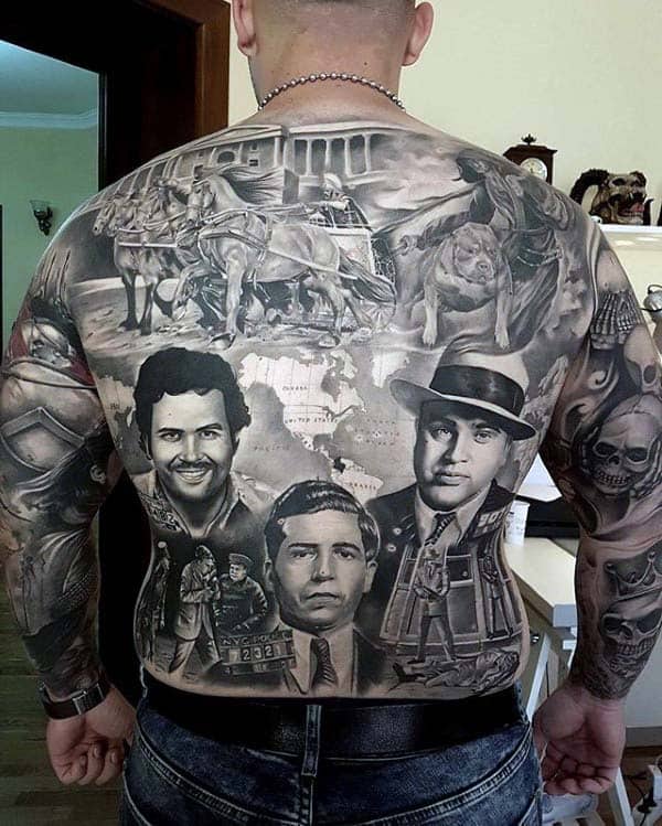 Ancient Rome And Mobster Themed Mens Extreme Full Back Tattoos