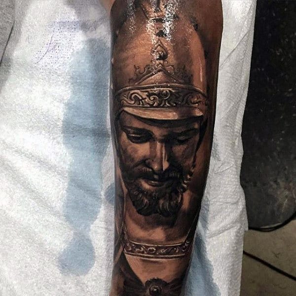 Ancient Warrior Inner Forearm Male Tattoo Ideas