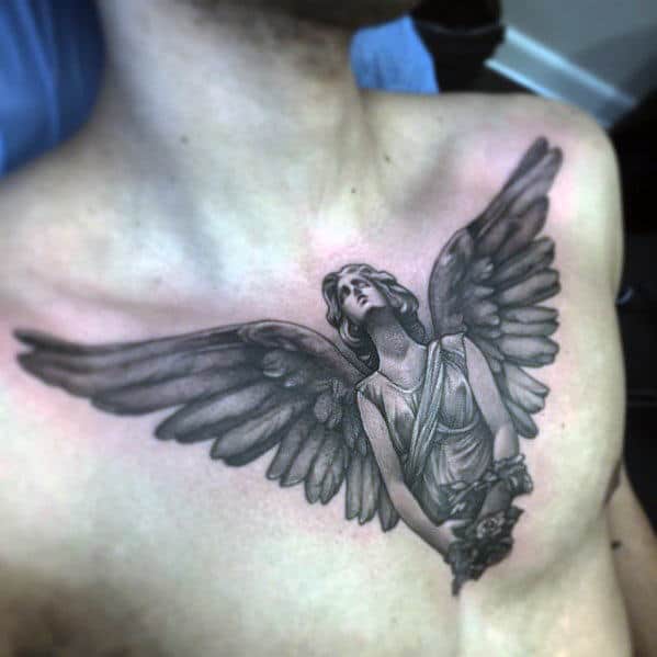 Angel Badass Mens Upper Chest Tattoo