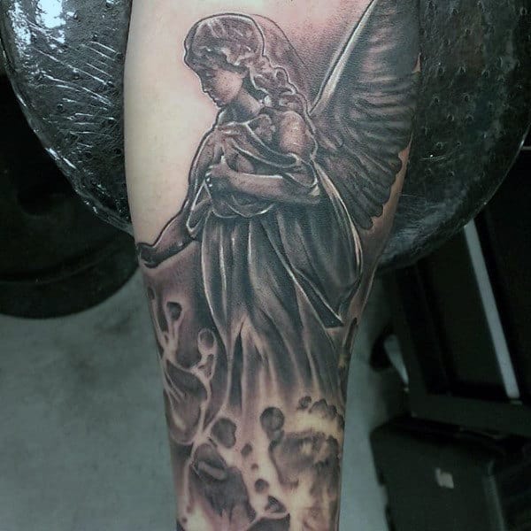 Angel Footprint Mens Sleeve Tattoo Ideas