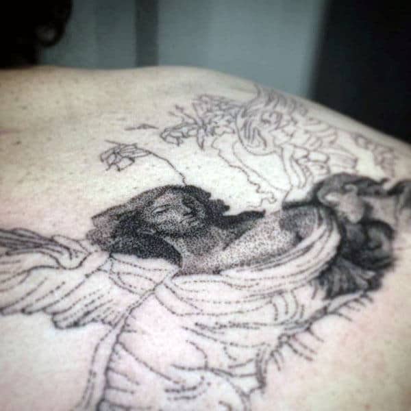 Angel Pointillism Mens Back Tattoos
